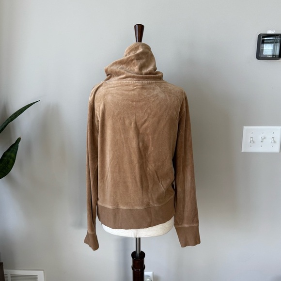 Michael Kors Tan and Gold Velvet Velour Funnel Neck Full-Zip Jacket - Picture 7 of 9